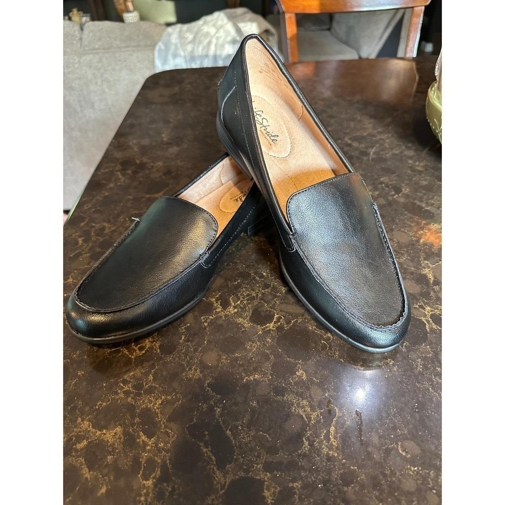 LifeStride Soft System Black Faux Leather Loafers Flats Womens 9.5W